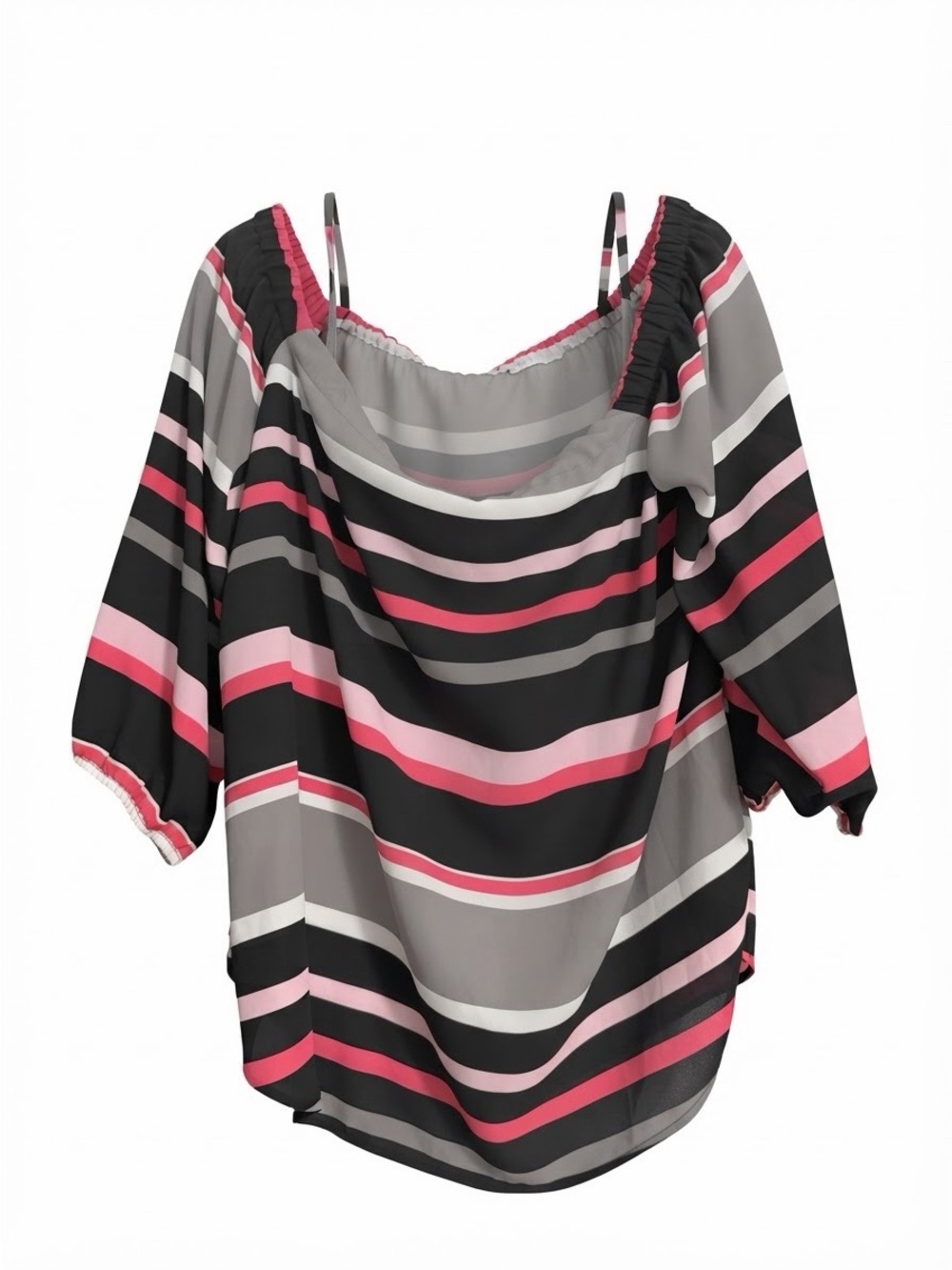 Ricki's Striped Off-Shoulder Blouse in Black, Gray & Pink